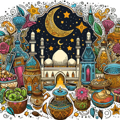 Vector Ramadan Kareem decorative Islamic ornaments greeting and Arabic cultural illustrations.
