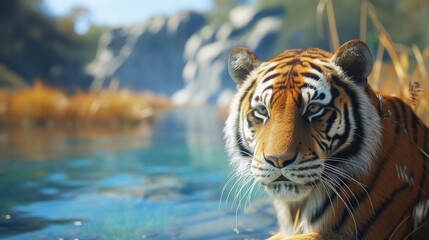 Obraz premium Predatory tiger animals in their natural habitat. Beautiful creatures Generative AI