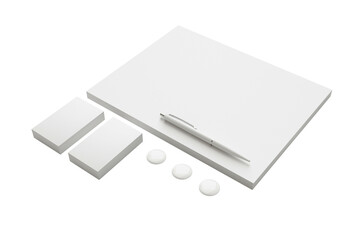 Close up view stationery sets isolated on plain background , fit for your office concept.