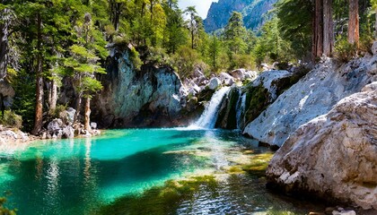 waterfall in the mountains wallpaper Savoring natural mineral water in a forested paradise, a serene summer escape