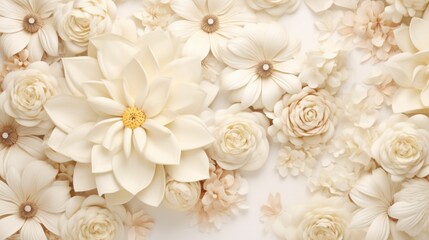 Background with different flowers in Ivory color