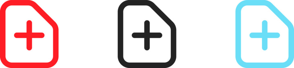 Add a button file. Flat, color, document with plus icons. Vector icons