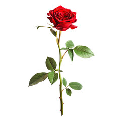 Red Rose Stick Isolated on Transparent Background. Generative AI
