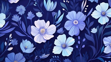 Background with different flowers in Navy Blue color