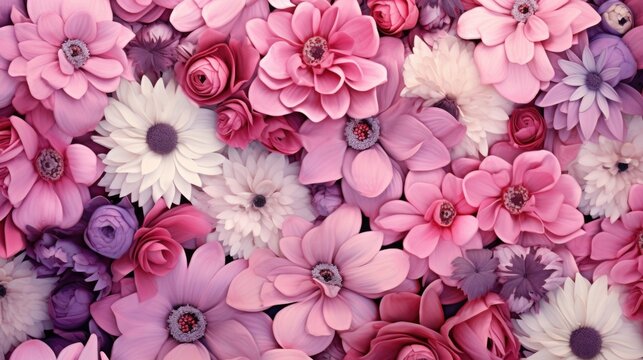 Background with different flowers in Pink color.
