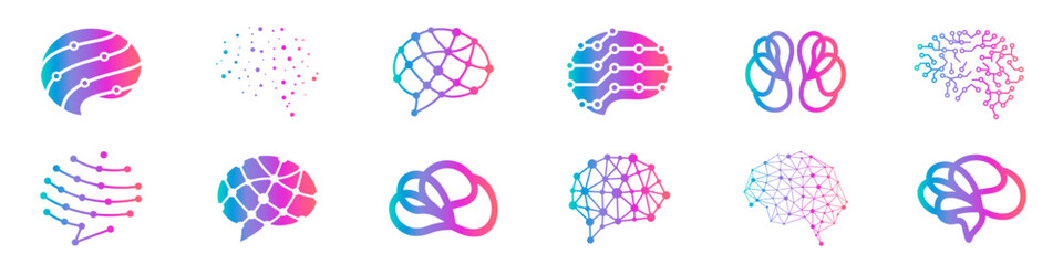 Brain logo collection. Set of creative idea logo with brain icon. Brainstorm, brain logo, idea mind collection - obrazy, fototapety, plakaty