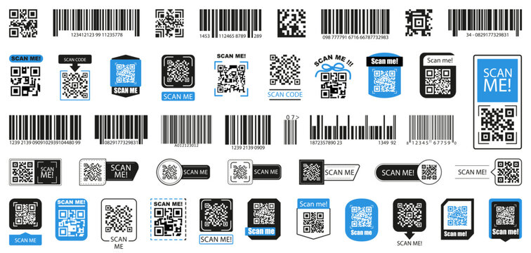QR code element collection. Set of scan me qr code. Scan QR code frames for smartphone. Scan me qr code mobile app