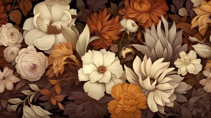 Background with different flowers in Umber color