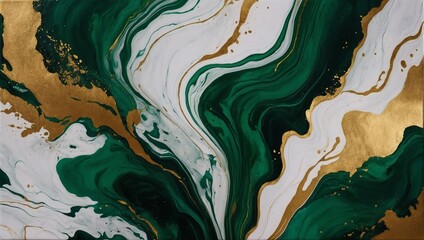 Forest green abstract white marble background art paint pattern ink texture watercolor gold leaf fluid wall.
