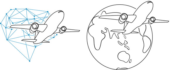 ロジスティクス,物流を担うグローバルな航空貨物飛行機　セット　イラスト素材
