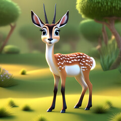 junge Gazelle in der Steppe , 3d animiert . KI Generated 