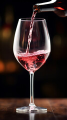 close up of wine pouring into the glass, grapes on a wooden table vertical phone wallpaper