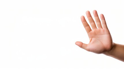 A man's hand reaches for something or holds something, fingers wide open. Isolate on a white background