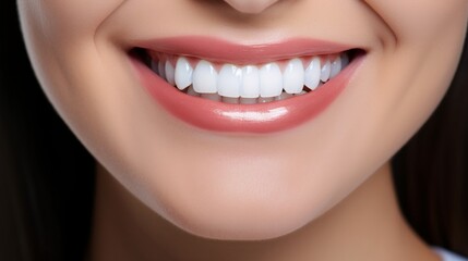 Fototapeta premium Beautiful female smile after teeth whitening procedure. Dental care. Dentistry concept.
