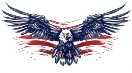 a flying American flag ,Cool,Vector illustration,line drawing,white background