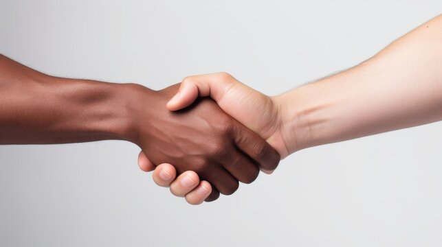 Close up two man shaking hand on white background.Athletes shaking hands before sports competition. Unity and teamwork concept.