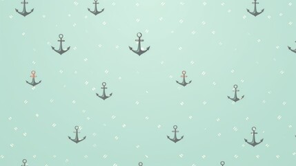 Background with minimalist illustrations of anchors in Mint color