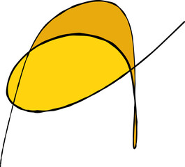 A - Eine abstrakte, gelbe und orangefarbene Form aus Rundungen, Kurven und einer ungleichmäßigen, schwarzen, handgezeichneten Linie. 