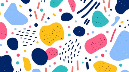 Fun colorful line doodle seamless pattern. Creative minimalist style art background for children or trendy design with basic shapes. Simple party confetti texture, childish scribble shape backdrop