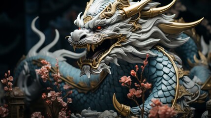Close Up of a Dragon Statue on a Street