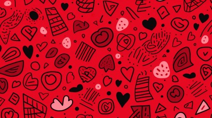 Naklejka premium Fun red line doodle seamless pattern. Creative abstract style art background for children or trendy design with basic shapes. Simple childish scribble wallpaper print.