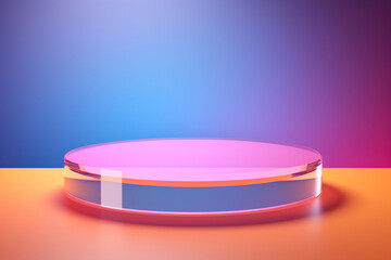 An acrylic transparent product podium with a vibrant gradient background. (Generative AI)
