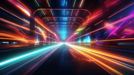Neon colored lights and speed glow lights - obrazy, fototapety, plakaty