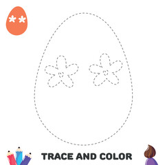 Trace and color egg with flowers. Handwriting practice for kids. Activity leisure page for preschoolers.