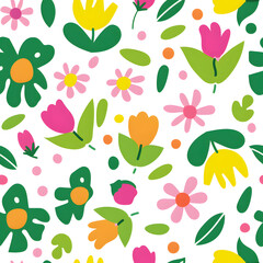 Seamless background with colorful spring flowers. Pattern conceptual design. Celebration minimal wallpaper design