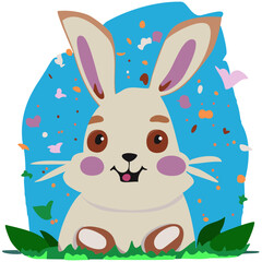 happy rabbit on a meadow, children like paper cut collage as vector graphic