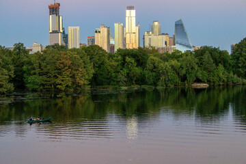 Sunset view of the city of Austin Texas with reflections on the Lady Bird Lake