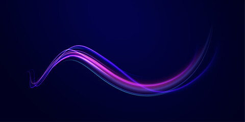 Vector blue glowing lines air flow effect. Speed connection vector background. Database fast data transfer acceleration. Big data traffic visualization, dynamic high speed data streaming traffic.	