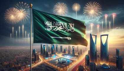 Deurstickers Illustration representing saudi arabia's founding day celebration in city. © Milano