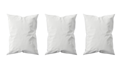 three simple rectangular white bed pillows, isolated on transparent background