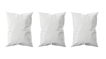 three simple rectangular white bed pillows, isolated on transparent background
