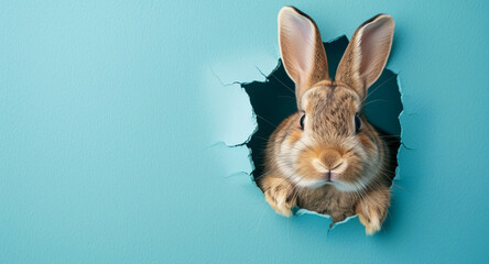 lapin de pâques sortant d'un trou dans un mur.