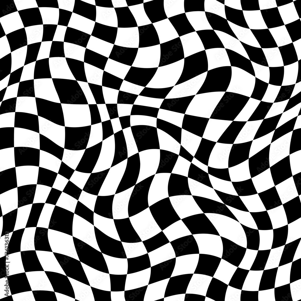 Leinwandbilder wavy checker pattern or trippy checkerboard background with optical illusion. vector black and white