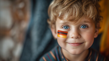 patriot day, a patriotic boy painted the germany flag on his face