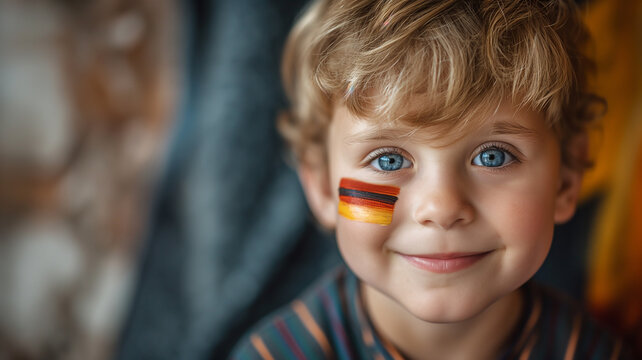 patriot day, a patriotic boy painted the germany flag on his face