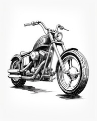 Grunge American Classic Chopper. Hand Drawn Vintage Motorcycle with Chrome Wheel and Custom Motor