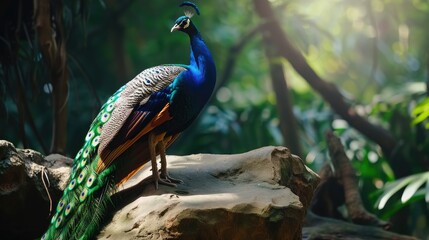 Obraz premium Beautiful winged pheacock birds that dazzle the eye, the beauties of creation Generative AI