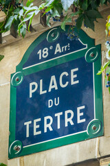 Place du Tertre street sign in the Montmartre district in Paris France