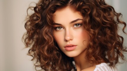 Naklejka premium beautiful hair woman with stylish hairstyle, happy with beauty products, hair shampoo or conditioner, perfect healthy lovely shiny hair, fashion, modern, beauty, makeup, model, cosmetics