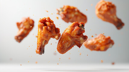 fried chicken thighs with red chili pepper - obrazy, fototapety, plakaty