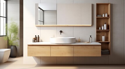 Floating vanity with a light-toned countertop and  AI generated illustration