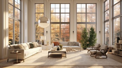 Floor-to-ceiling windows to bring in natural light AI generated illustration - obrazy, fototapety, plakaty