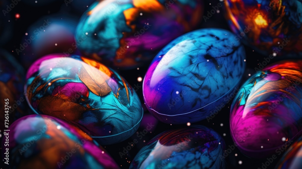 Aufkleber A close-up view of a bunch of colorful eggs. This image is perfect for Easter-themed projects or any design that requires vibrant and festive elements