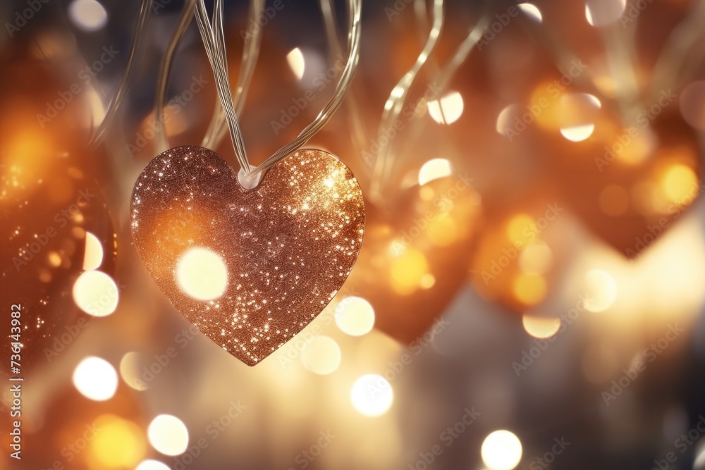 Poster A close-up view of a heart hanging from a string. This versatile image can be used to symbolize love, romance, relationships, or even as a decorative element