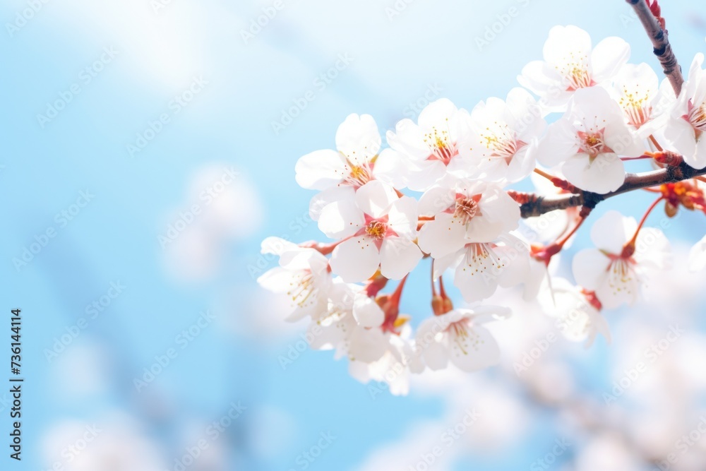 Poster a branch of a cherry tree with beautiful white flowers. perfect for springtime designs and nature-th
