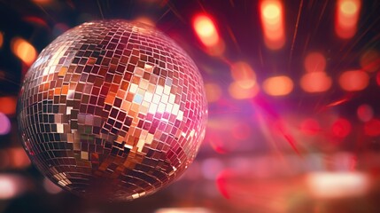 Fototapeta premium A vibrant disco ball with colorful lights in the background. Perfect for adding a festive touch to any party or event